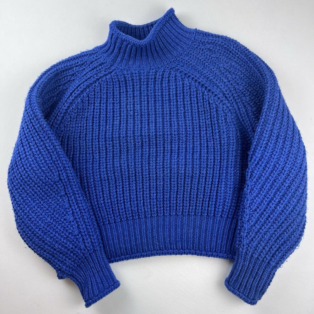 H&M Chunky Funnel Neck Long Sleeve Oversized Sweater Large Top Electric Blue Pop - Picture 7 of 11